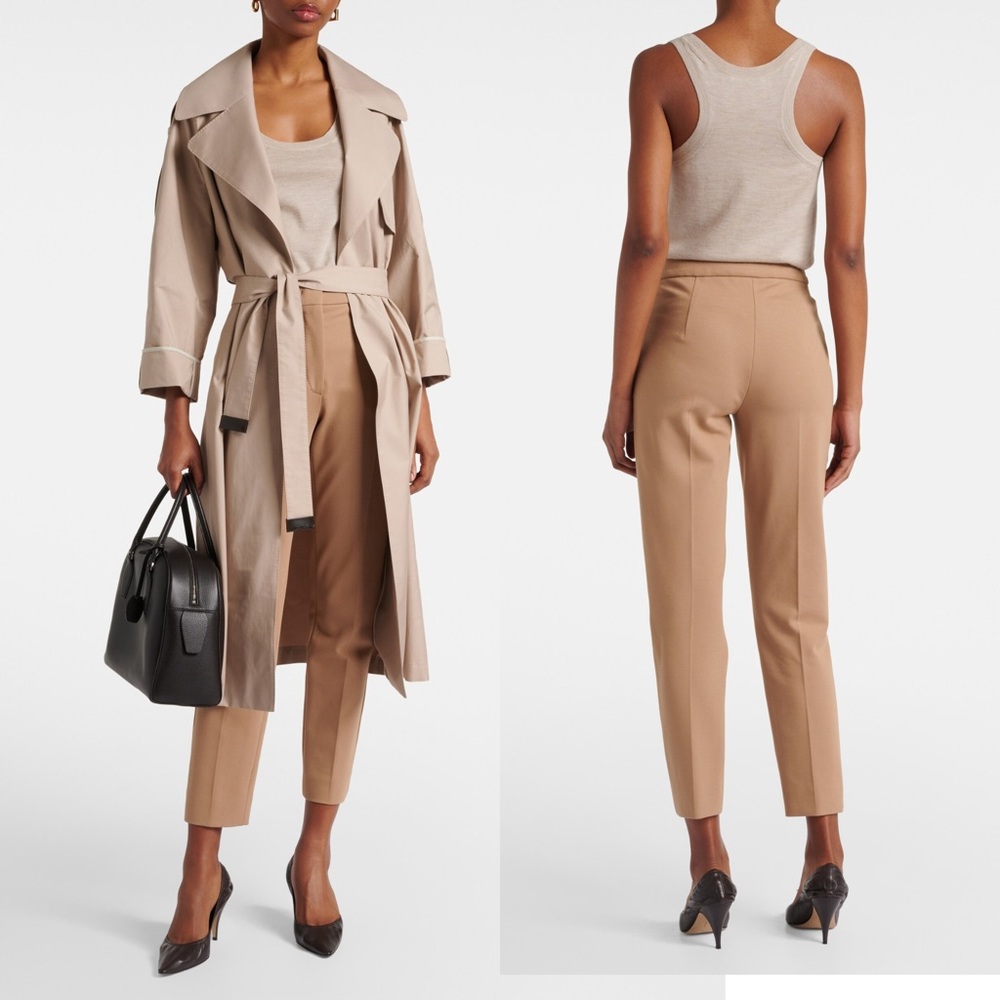 Max Mara PEGNO Camel Tailored‎ Slim Jersey Ankle Trousers IT 48 US 14